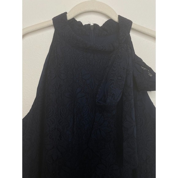 Vince Camuto Sz 14 Tie-Neck Lace Sheath Dress Navy Blue Sleeveless Zip Cocktail - Picture 11 of 16